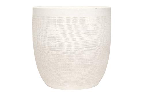 Large Matte White Embossed Stoneware Planter - Cheese Cloth Texture, 12 Inch Diameter
