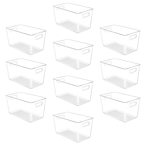 YIHONG 10 Pack XL Clear Storage Bins with Handles - 13"L x 7.4"W x 7"H Pantry Organizer