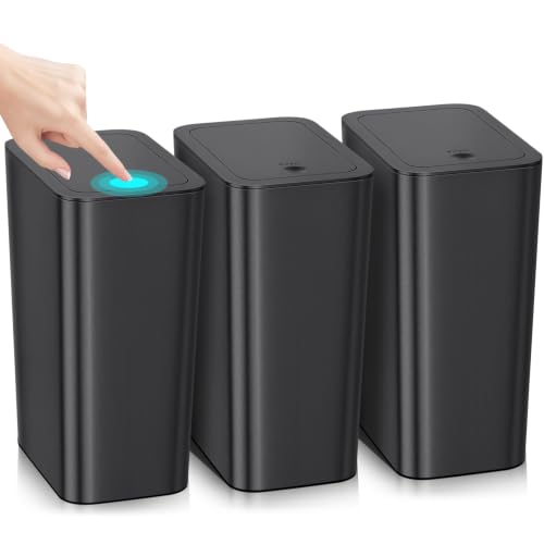 Ogikey 4 Gallon Black Slim Bathroom Trash Can with Lid - 3 Pack