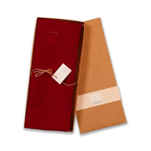 Red 100% Linen Table Runner 14 x 36 Inches with Hemstitch - Home Ekaa