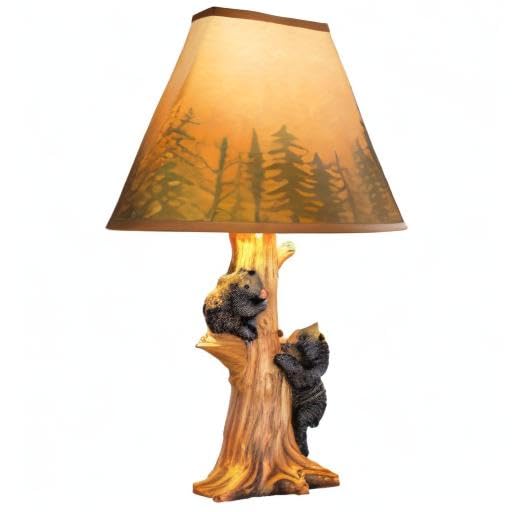 Rustic Climbing Bear Family Table Lamp - Northwoods Cabin Decor - 14.75"H