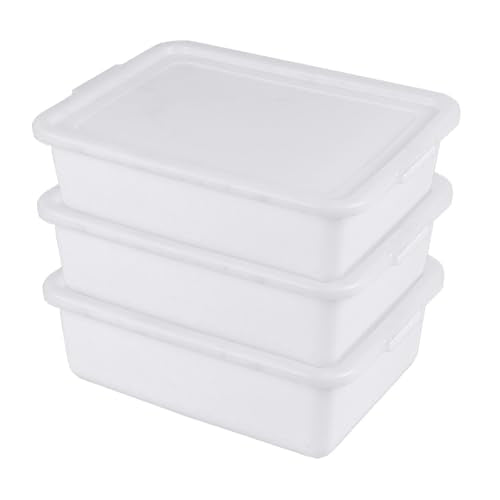 3-Pack Commercial Plastic Bus Tubs with Lids – 13L Food Service Storage & Wash Basins