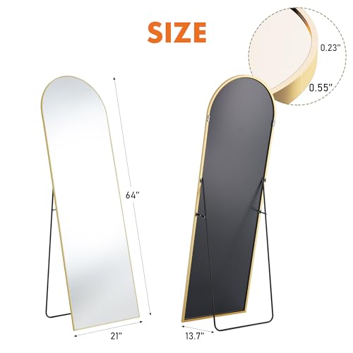 Gold Arched Full Length Mirror 64x21 Inches - Stylish Floor & Wall Mirror