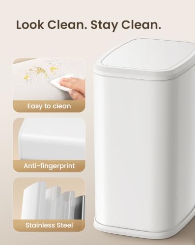 Cesun White Small Bathroom Trash Can with Swing Lid, 2.1 Gallons