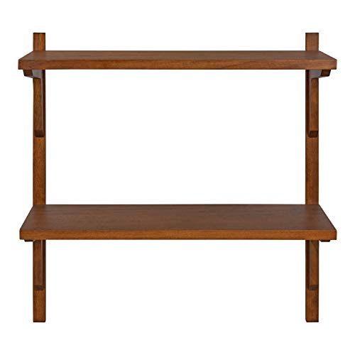 Walnut Mid-Century Wall Shelf - 24x8x24 Inch Double Tier Storage & Display