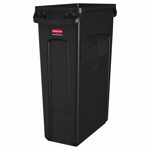 Vented Slim Jim 23 Gallon Plastic Trash Can - Black, Commercial-Grade