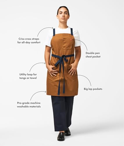 Hedley & Bennett Crossback Chef Apron - Abalone Black, Heavy-Duty Cotton with Pockets & Towel Loop