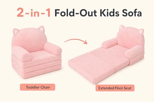 MONKISS Kids Couch Pink Kitty - 2-in-1 Toddler Sofa & Floor Seat for Boys & Girls
