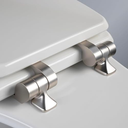 Mayfair Bennett Elongated Toilet Seat with Brushed Nickel Hinges, Slow Close, Easy Install, White