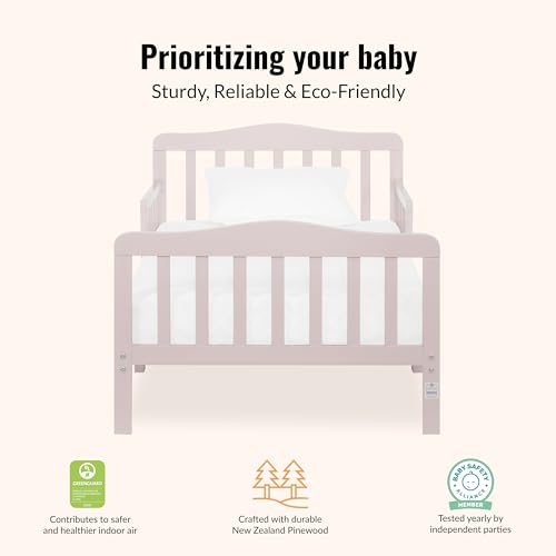 Pink Toddler Bed - Classic Design, GREENGUARD Gold Certified, Safety Rails, Low-to-Floor