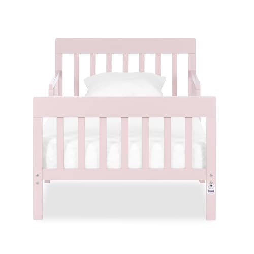 Pink Toddler Bed with Safety Rails - Low Floor, GREENGUARD Gold, Pinewood