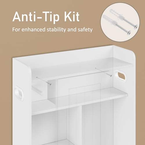 Slim Bathroom Floor Cabinet with Sliding Door - White Storage Organizer