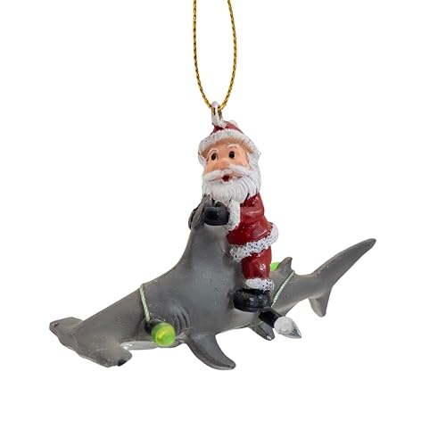 Hammerhead Shark Christmas Tree Ornament Santa Riding Lights Nautical Decor