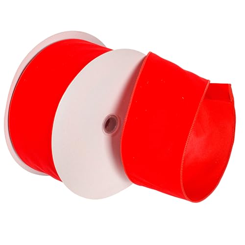 4" x 50 Yard Red Velvet Wired Ribbon - 28 Gauge Wire, Indoor/Outdoor