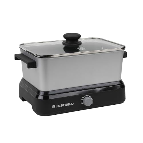 West Bend 5-Quart Large Capacity Slow Cooker with Non-Stick Pot & Griddle Base