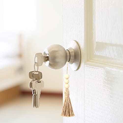 Happyay 12 Pcs Jute Rope Tassel with 3 Wood Beads, Farmhouse Beads with Tassel Ornaments Hanging Decoration for Closet Door Knob Decor