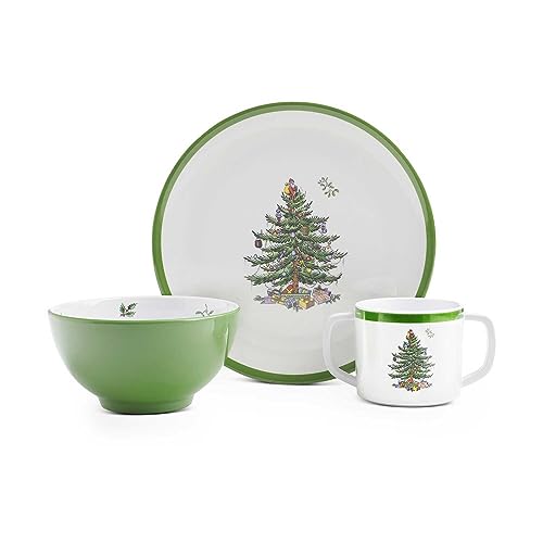 Spode Christmas Tree 3-Piece Children's Dinnerware Set - 10 Oz Melamine (Christmas Tree Melamine 3 Piece Set)