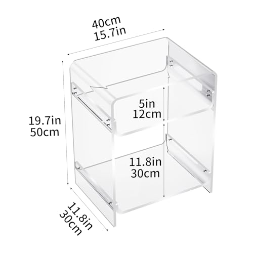 Acrylic End Table with Storage Shelf - Clear Nightstand for Record Player & Magazines (15.7x19.7x11.8)