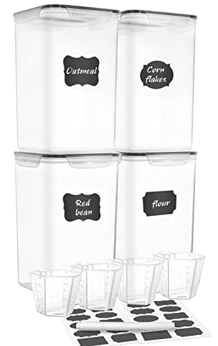M MCIRCO Extra Large 6.5L Food Storage Containers Set of 4 with Labels & Measuring Cups