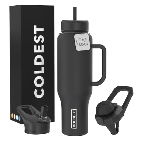 The Coldest Water 46 oz Leak-Proof Insulated Tumbler with Handle & 3 Lids - Stealth Black