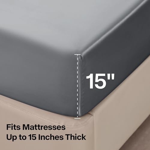Satin Bed Sheets Set King Size - Dark Grey, 4 Pieces - Luxury Bedding