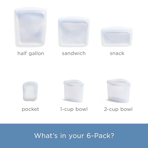Stasher Premium Reusable Silicone Food Storage Bags - Clear 6-Pack