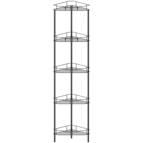 HuggieGems 5-Tier Black Corner Shower Caddy Organizer Stand with Hooks