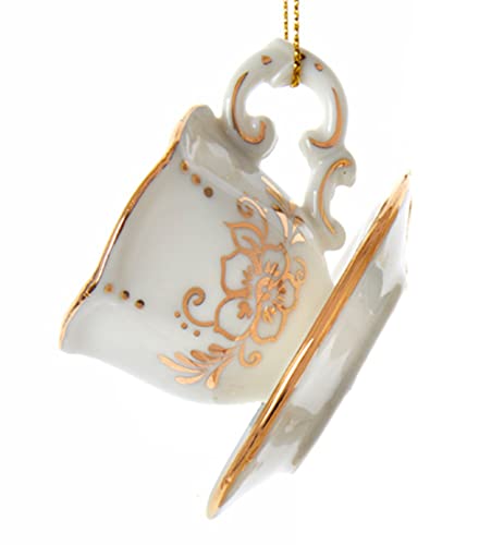 Kurt S. Adler Teacup Ornaments, White & Gold – 3 Assorted Porcelain Xmas Decor