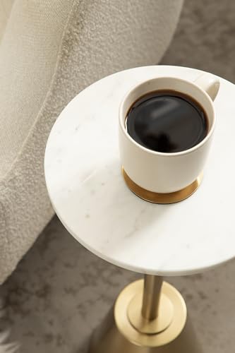 Gold Round Drink Table with White Marble Top - 10x22 Modern Glam Accent