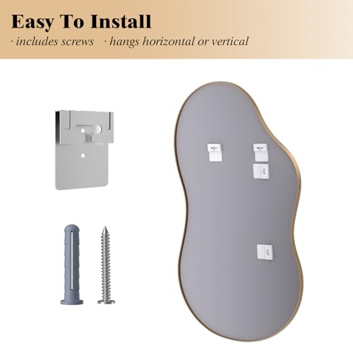 Gold Irregular Wall Mirror for Bathroom 36 Inch x 20 Inch - Modern Decorative Design