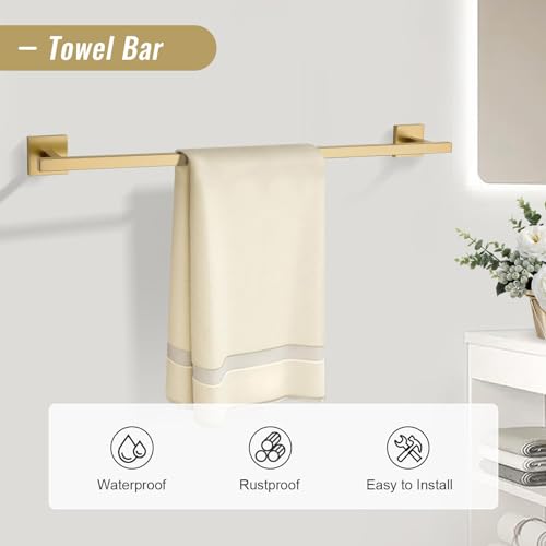 YACVCL 5-Piece Brushed Gold Towel Bar Set Wall Mount Bathroom Accessories