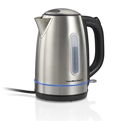 Hamilton Beach Electric Tea Kettle, Water Boiler & Heater, 1.7 Liter, Cordless Serving, 1500 Watts for Fast Boiling, Auto-Shutoff and Boil-Dry Protection, Red with LED Light Ring (41060)