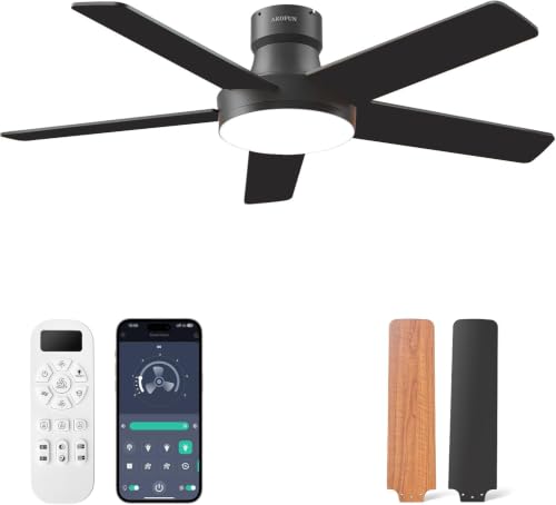 AKOFUN 44 Inch Black Ceiling Fan with Lights, Remote, Dimmable LED, Quiet DC Motor