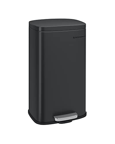 SONGMICS Black 8 Gallon Stainless Steel Step-On Trash Can | Modern Slim Design