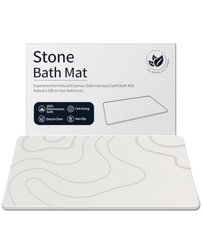 ZIKIBL White Diatomaceous Earth Stone Bath Mat - Quick Dry, Non-Slip Bathroom Rug