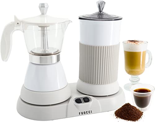 Electric Moka Pot with Milk Frother - 3-Cup Espresso Maker for Cappuccinos & Lattes