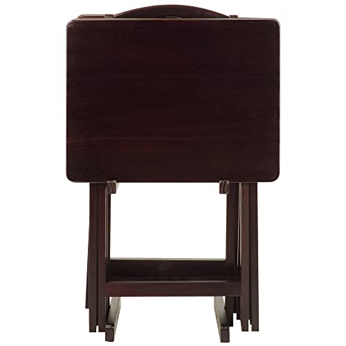 Casual Home 5-Piece Tray Table Set - Espresso Wood Folding Tables with Storage Stand