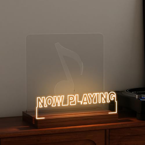 CoolGift Mart Now Playing Vinyl Record Stand with Warm White LED Lights - Wooden & Acrylic Wall Display for Albums, Vinyl Collectors, Room Decor (Square)