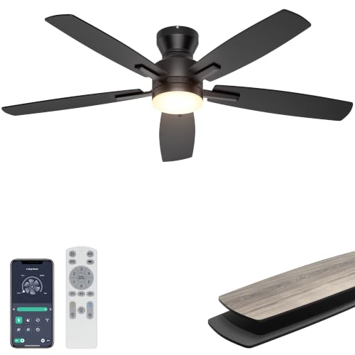 Low Profile Ceiling Fan with Lights 52 Inch Black Remote & App Control