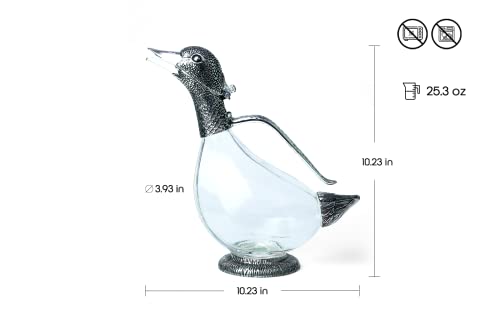 Rigeli Silverplated Duck Decanter 750ml Wine Carafe with Handle - Elegant Gift for Men & Women