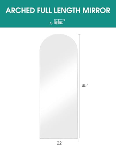 Full Length Floor Mirror with Stand - 65x22 Arched White Mirror, Freestanding & Wall Mountable