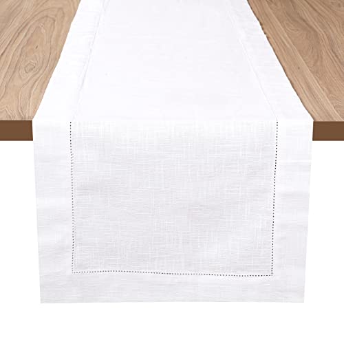 Light & Pro White Cotton Table Runner 16x90 Inches Hemstitched for Dining & Events
