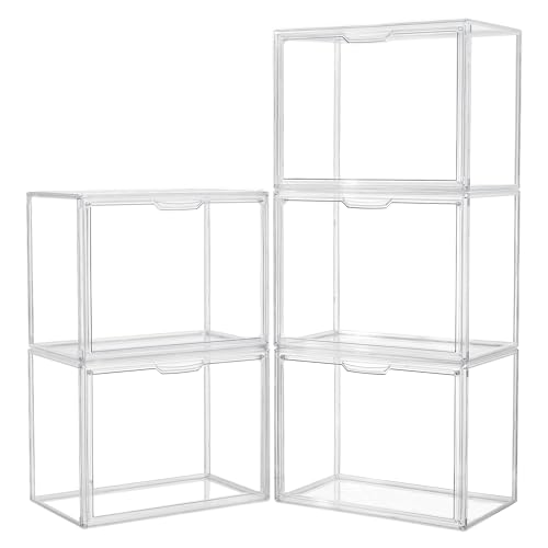 X-Large Acrylic Display Case 5-Pack Stackable Storage Bins with Lids - Clear