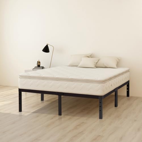 Wulanos Queen Size Heavy Duty Metal Bed Frame 14 Inch Platform with Steel Slats Support, Noise-Free & Ample Storage