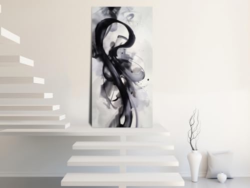 HONGRUIFAN Black White Abstract Wall Art Canvas Geometric Lines Print Picture Large 20x40 Inch Contemporary Artwork Pinting for Home Décor