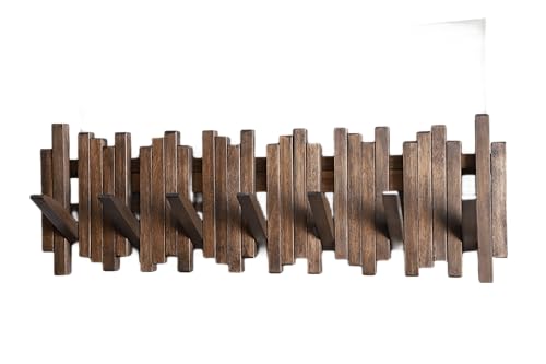 GOGREEBELL Walnut Color Wall Mount Coat Rack with 7 Hooks - Handmade Acacia Wood Entryway Organizer