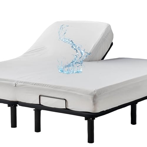 Kingnex Waterproof Split Top King Mattress Protector for Adjustable Bed - White, 32-34" Split from Top King