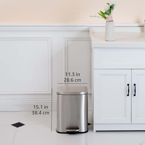 Amazon Basics 3.2 Gallon Small Trash Can Satin Nickel, Soft-Close Lid