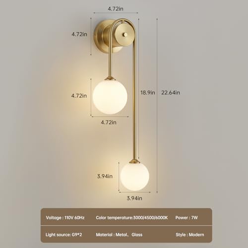 Mid-Century Modern Wall Sconce Set of 1 - Gold Indoor Wall Light Fixture