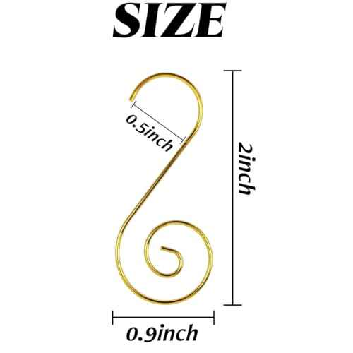 TIHOOD 200PCS 2inch Ornament Hooks, Christmas Ornament Hangers, Christmas Tree Hanger Baubles Ball Metal Hooks Xmas Decoration S Hooks (Gold)